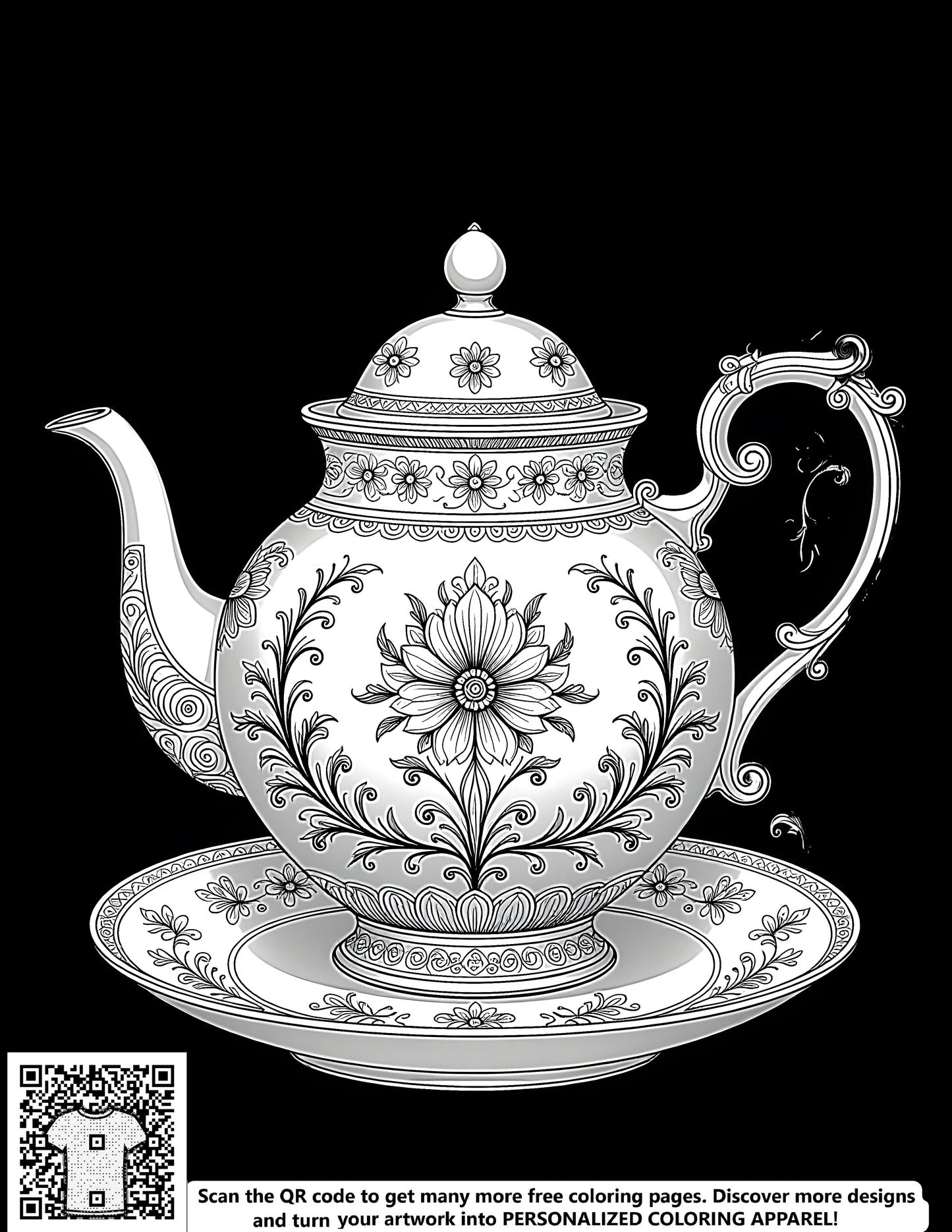 FREE Teapot Floral Patterns Coloring Page Download
