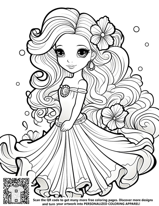 Free Coloring Page Coloring Kit with 10 Fabric Markers - Flower Princess