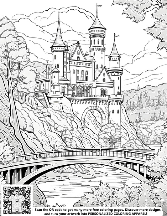 FREE Fantasy Castle Coloring Page - Printable Scenic Landscape Download