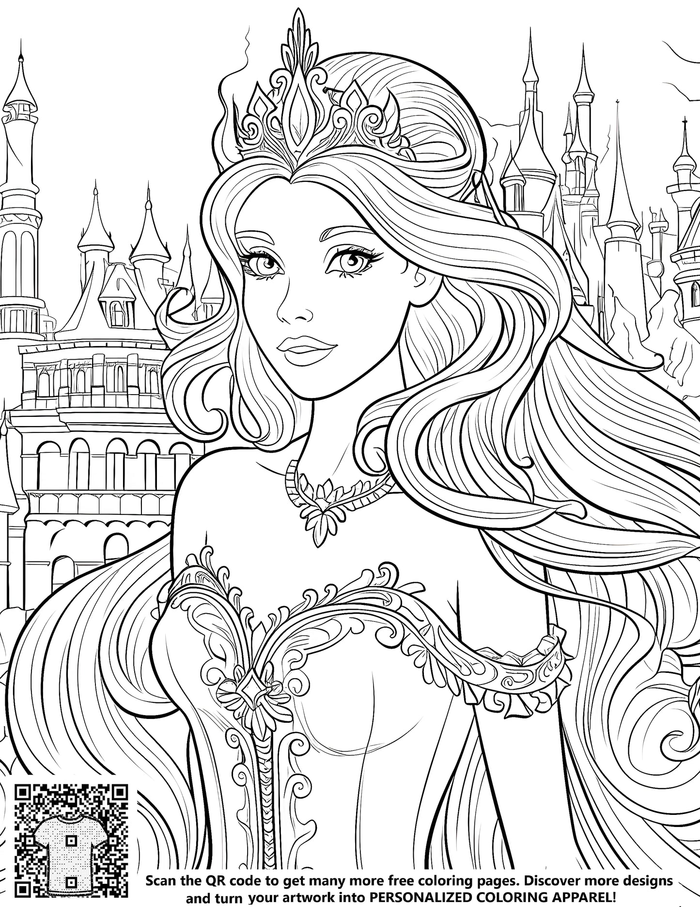 FREE Princess Coloring Page - Detailed Castle Scene - Download NOW