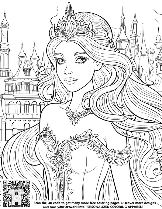 FREE Princess Coloring Page - Detailed Castle Scene - Download NOW