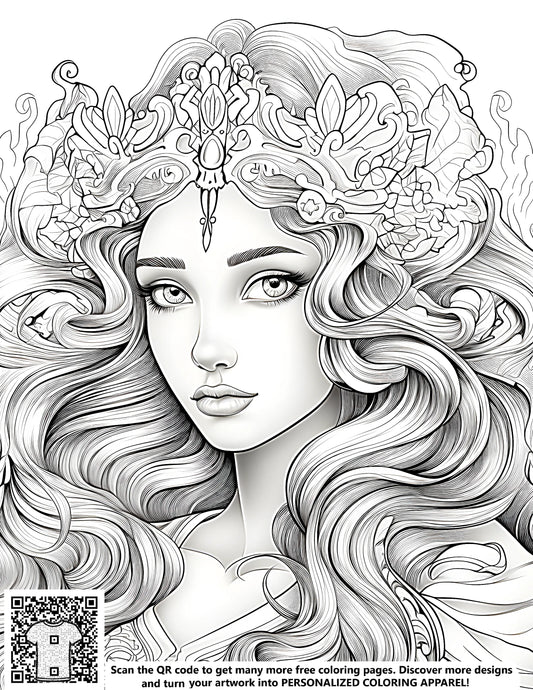 FREE Fantasy Princess Coloring Page - Detailed Line Art Download NOW