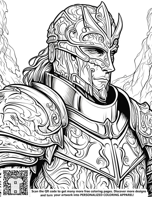 FREE Knight Coloring Page - Printable Armored Knight with Mountain Background