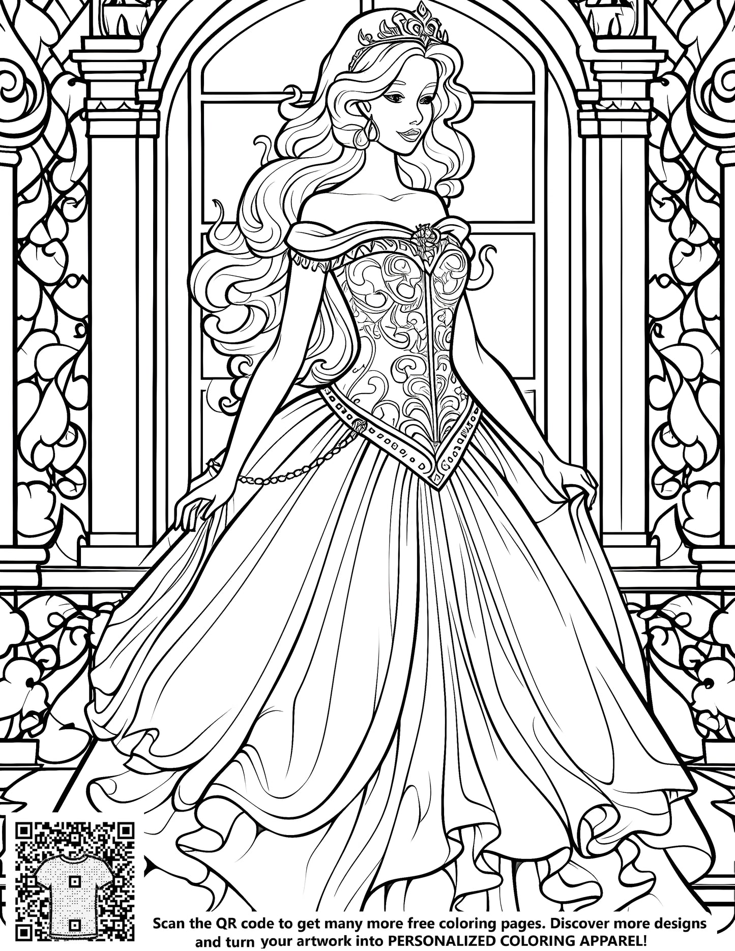 FREE Princess Coloring Page - Elegant Princess with Flowing Hair and Beautiful Gown - Download NOW