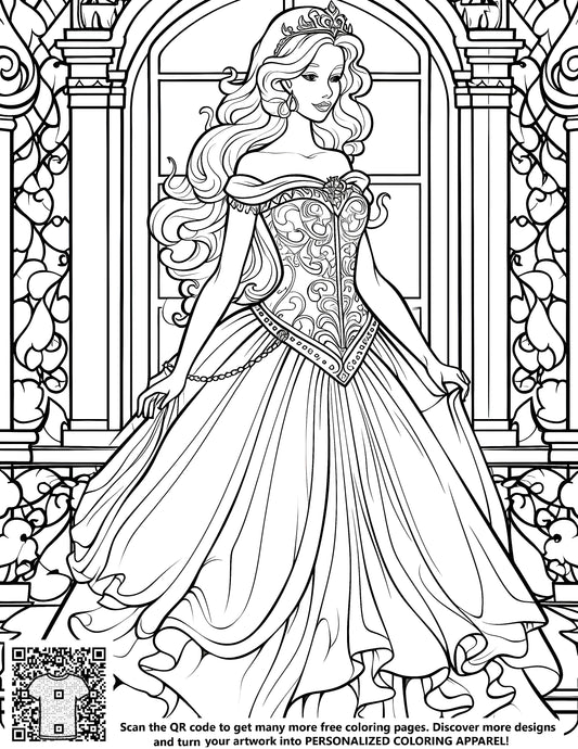 FREE Princess Coloring Page - Elegant Princess with Flowing Hair and Beautiful Gown - Download NOW