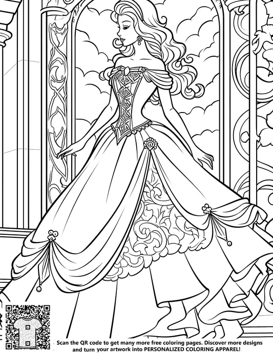 FREE Princess Coloring Page - Elegant Gown and Crown - Printable Download