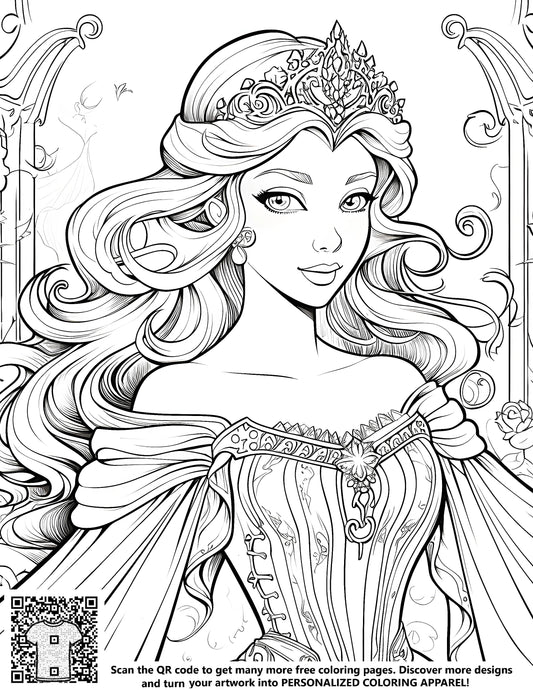 FREE Princess Coloring Page - Regal Princess with Tiara and Roses - Download NOW