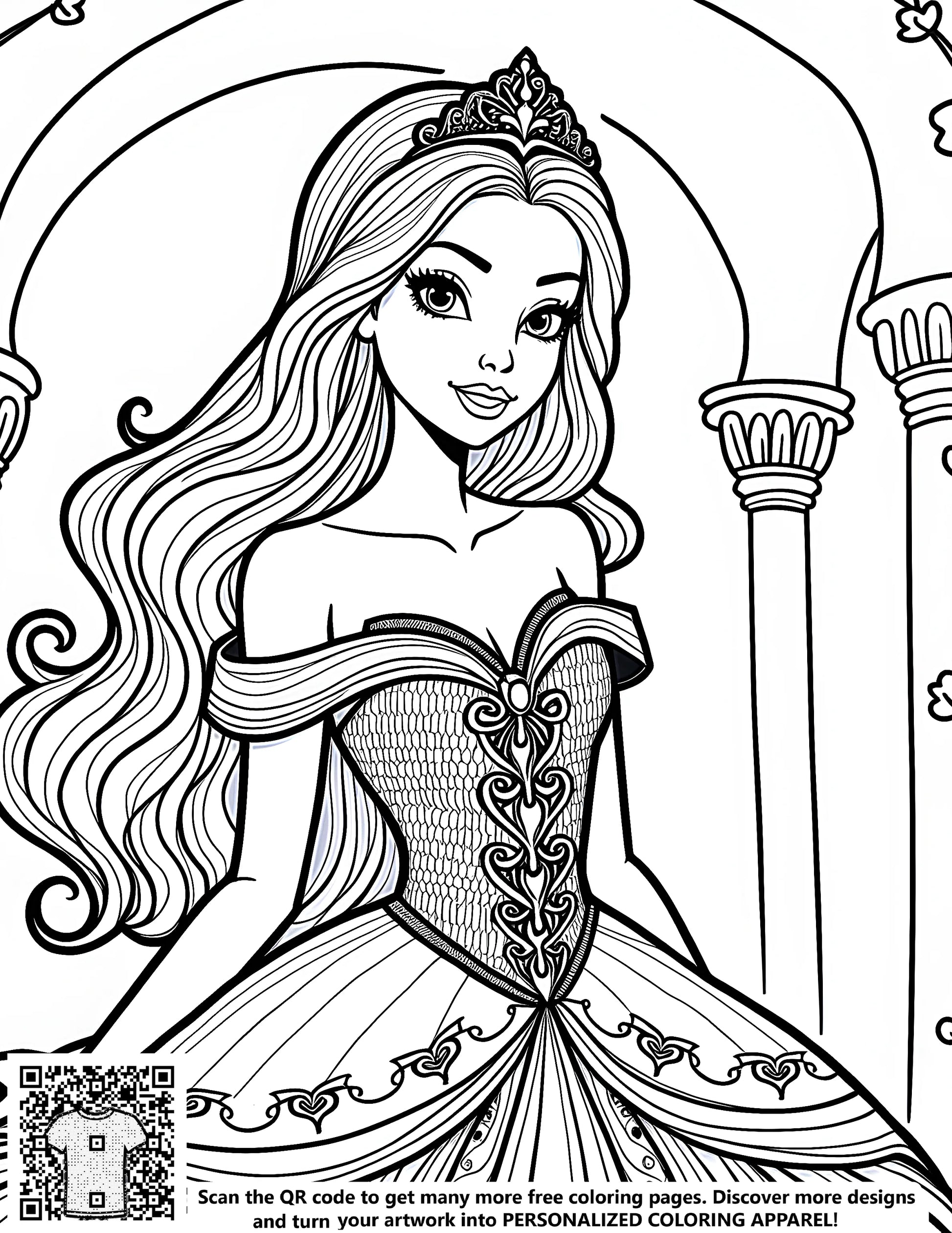Detailed illustration of elegant princess in ornate dress