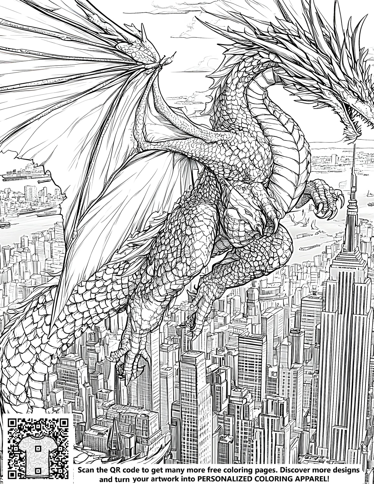 FREE Dragon Over City Coloring Page - Download NOW