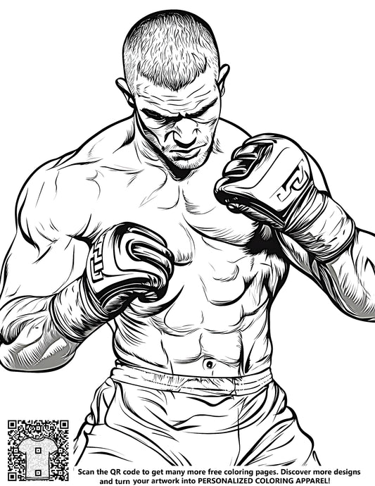 FREE Boxer Coloring Page - Detailed Line Art of Muscular Boxer in Fighting Stance - Printable Download