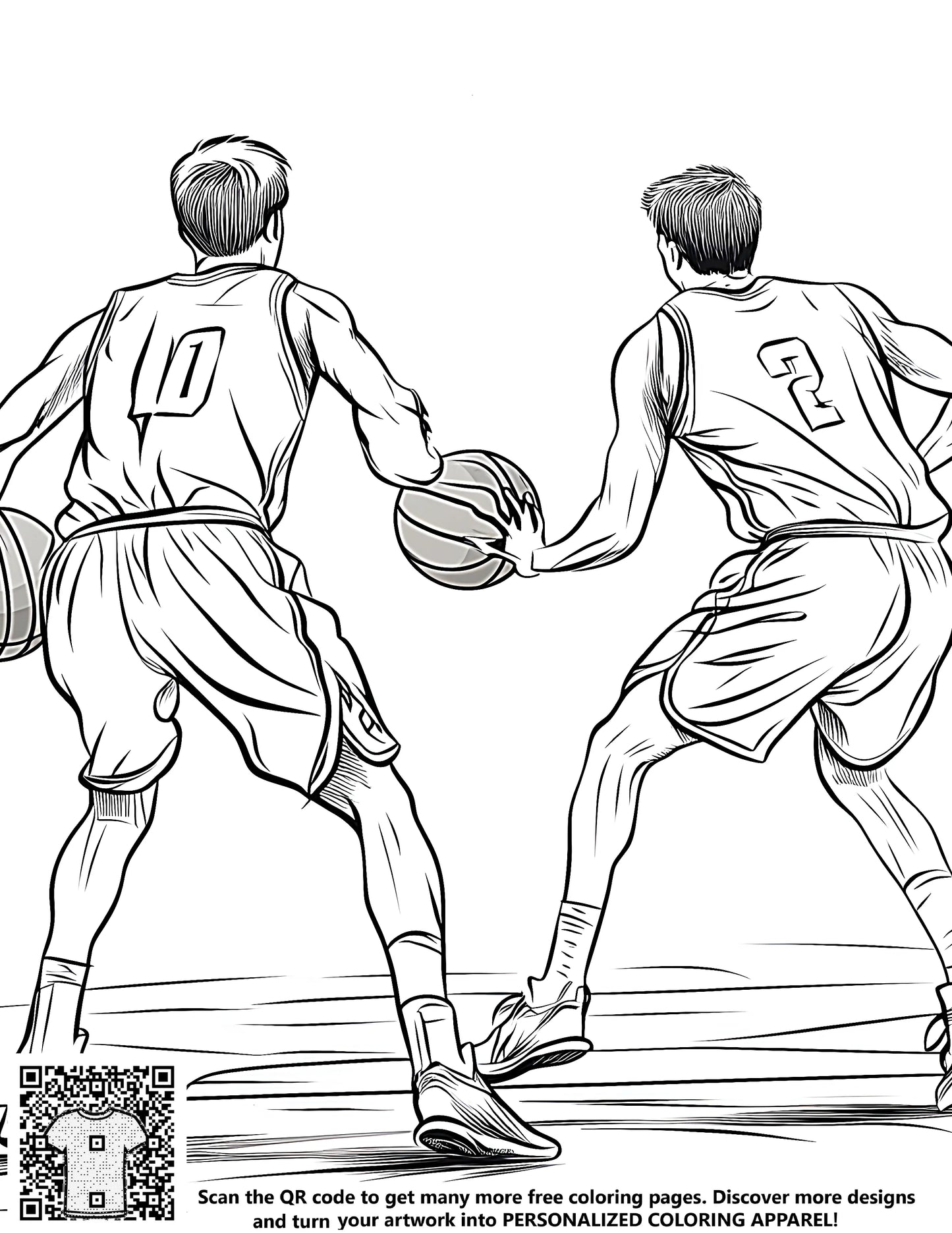 FREE Basketball Coloring Page - Two Players Dribbling in Action - Printable Download