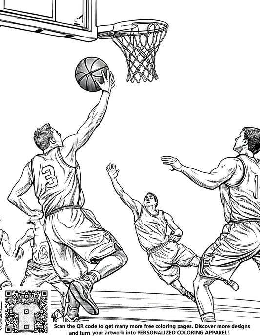 FREE Basketball Game Coloring Page Download NOW