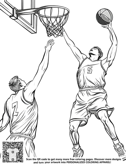 FREE Basketball Coloring Page - Printable Dunk Action Scene