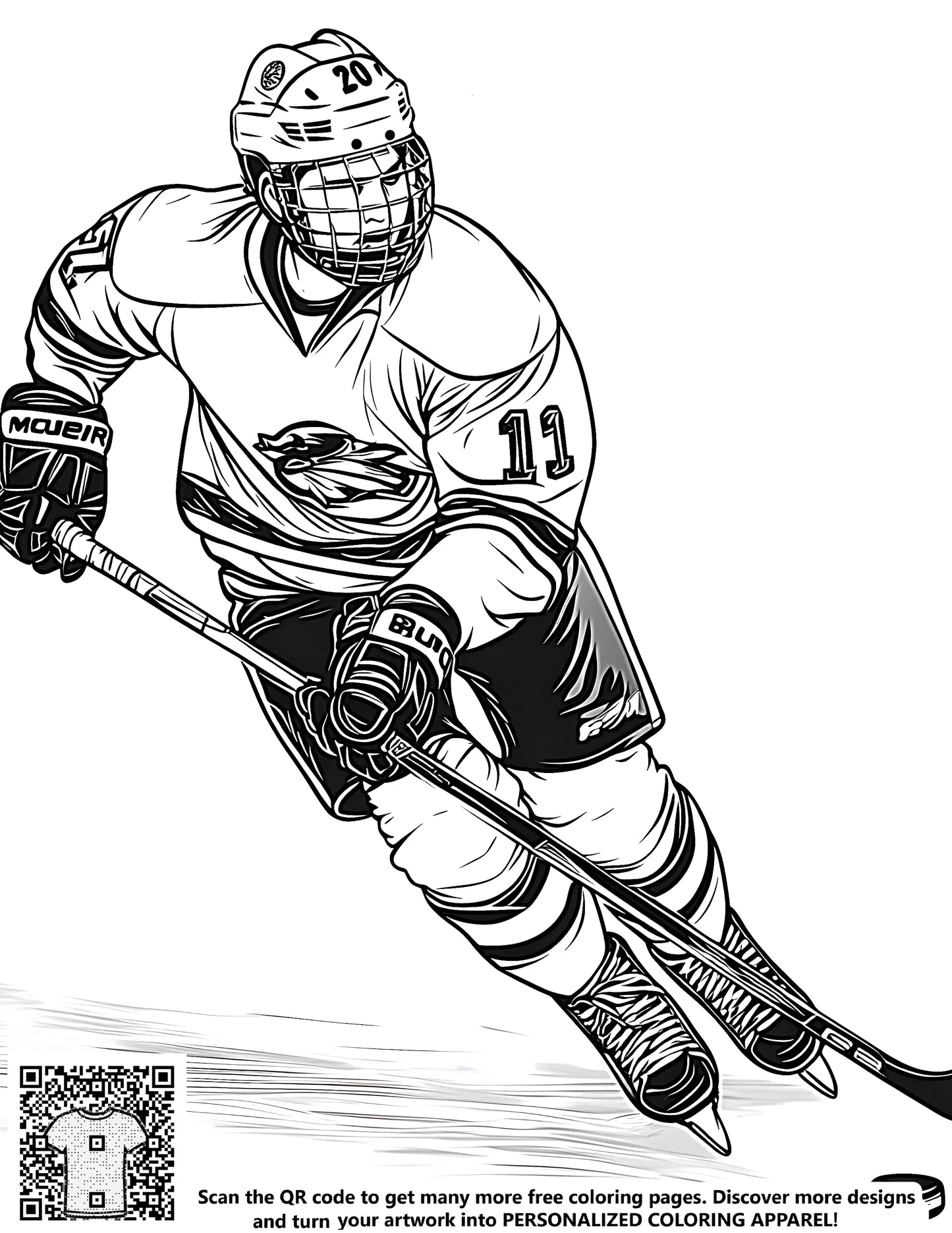 FREE Ice Hockey Player Coloring Page - Detailed Line Drawing Printable Download