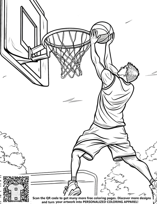 FREE Basketball Slam Dunk Coloring Page - Download NOW