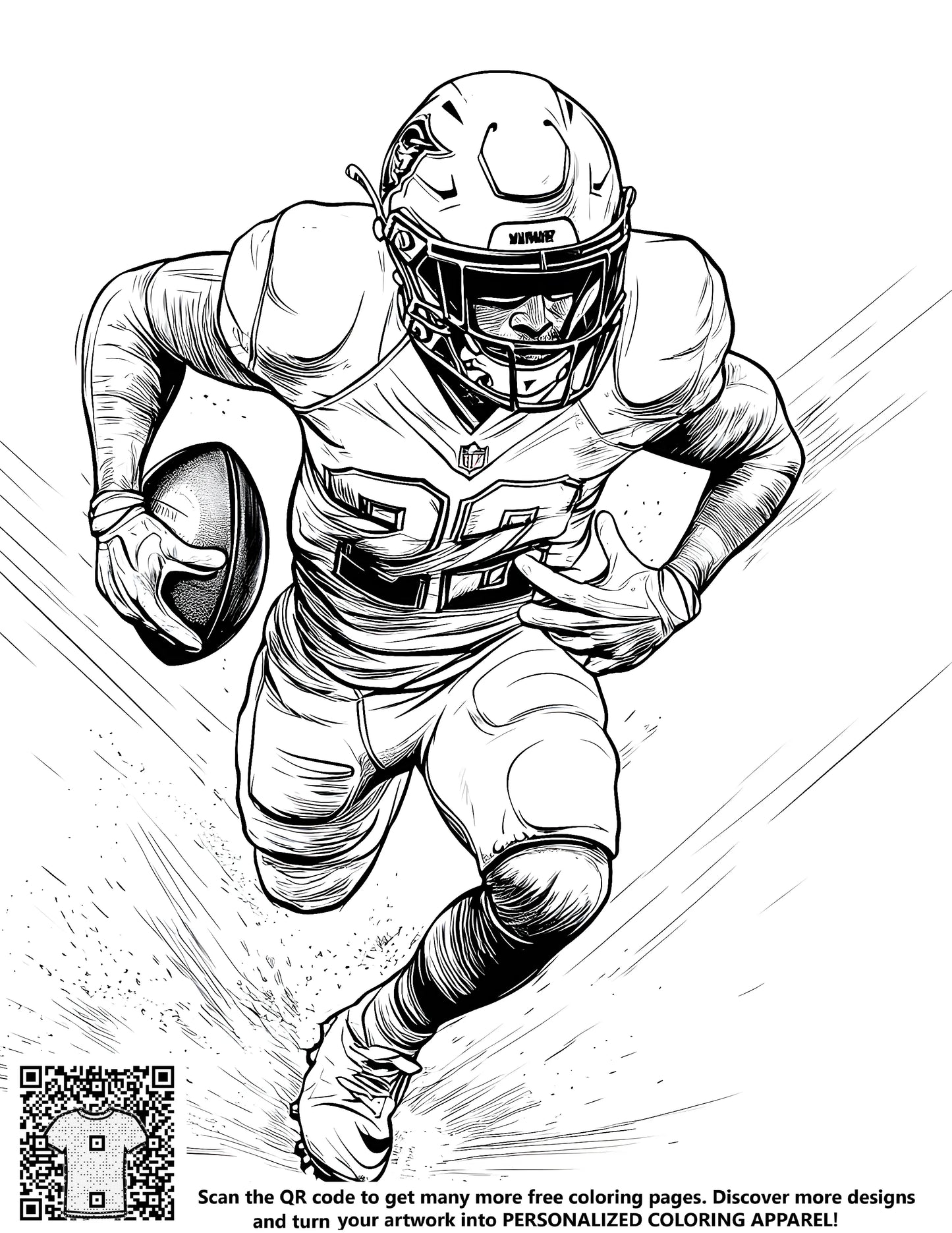 Coloring page of an American football player running with ball