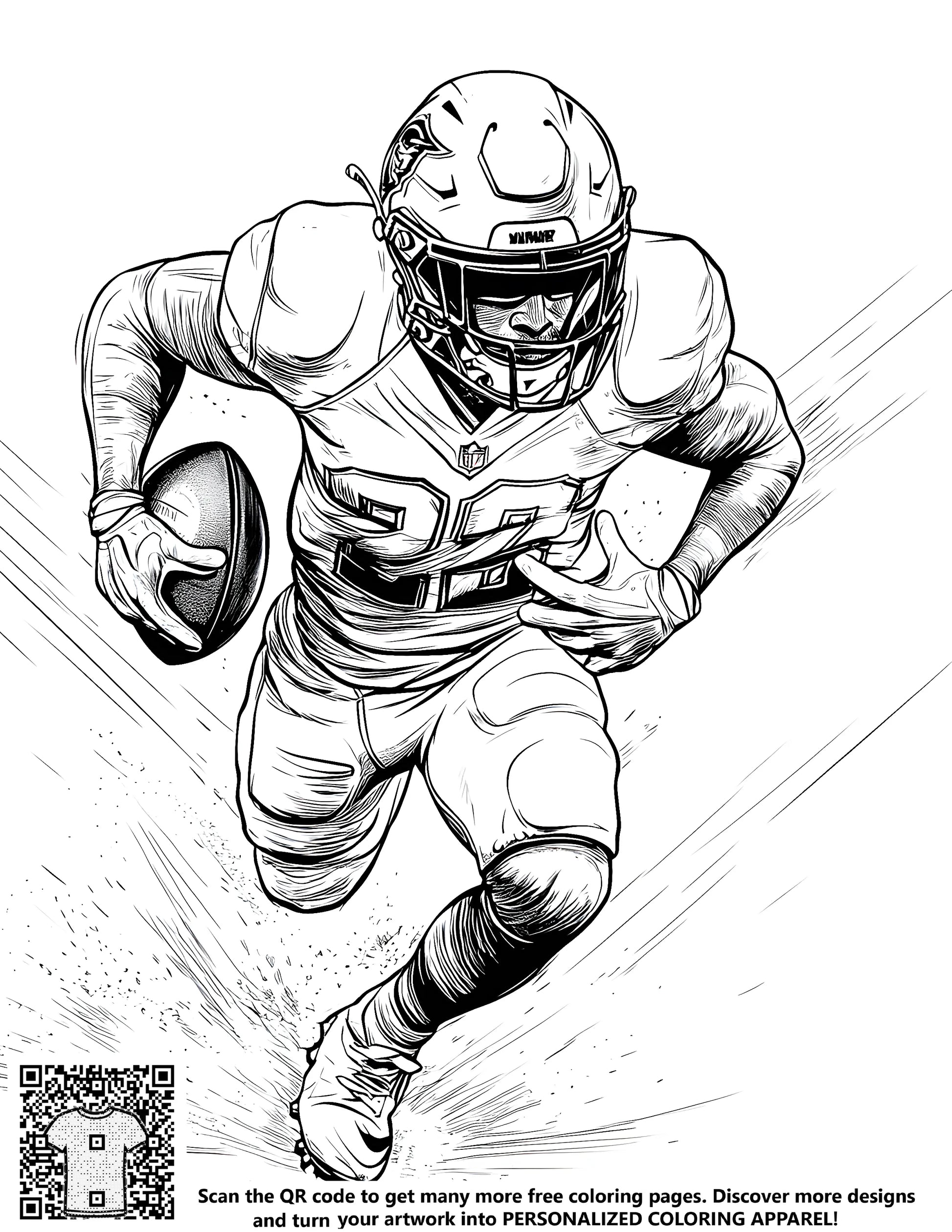 Coloring page of an American football player running with ball