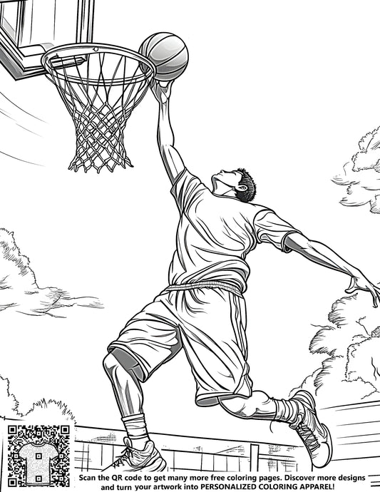 FREE Basketball Slam Dunk Coloring Page - Printable Download