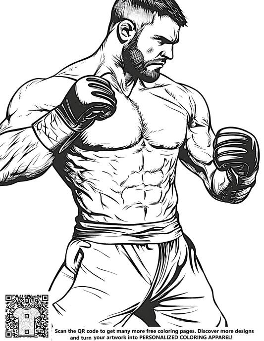 FREE Boxing Coloring Page - Muscular Boxer in Fighting Stance - Printable Download