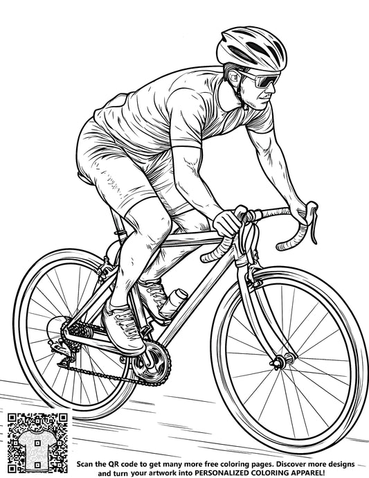 FREE Cyclist Road Bike Coloring Page Download NOW