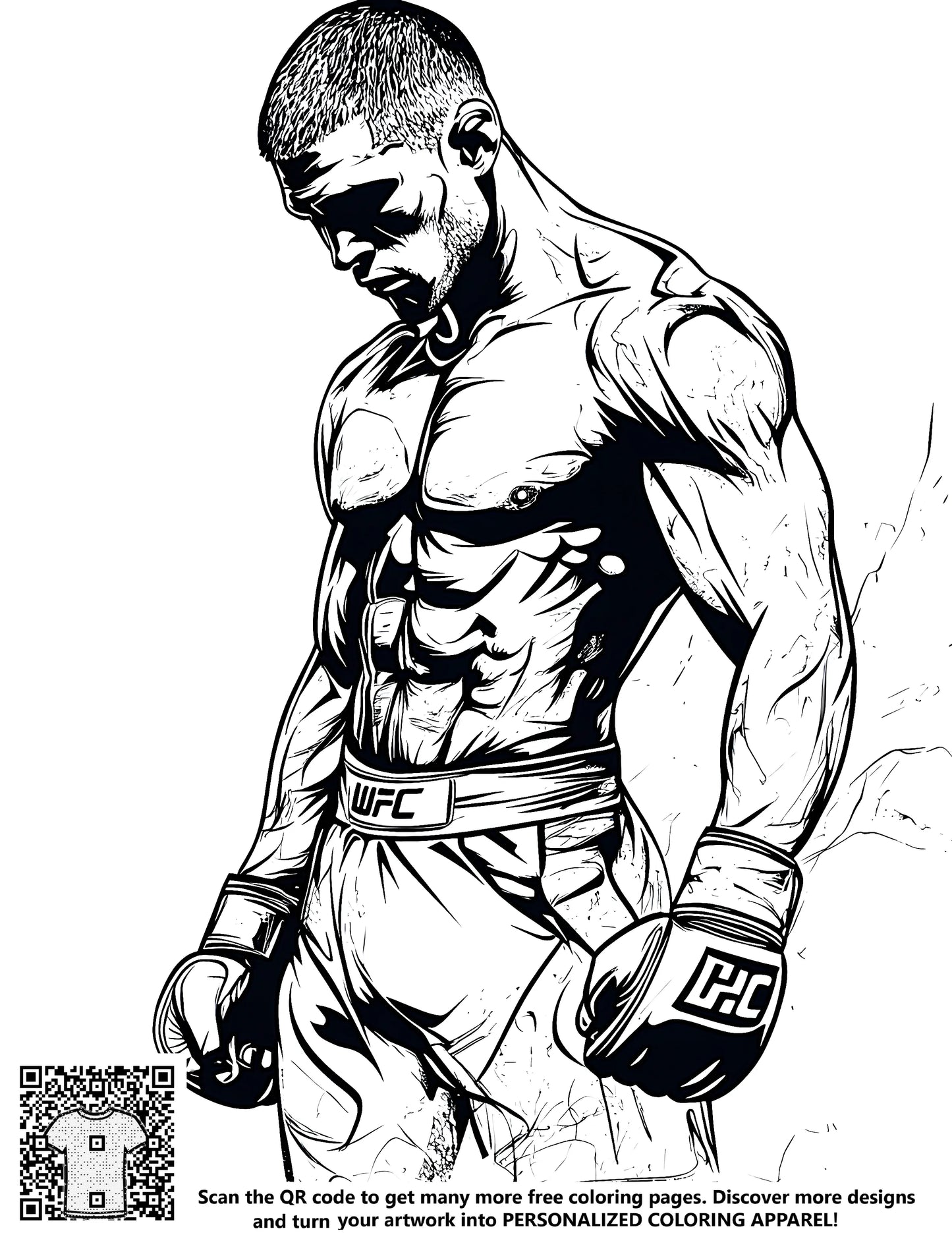 FREE Coloring Page: Muscled Boxer with Gloves - Printable Download