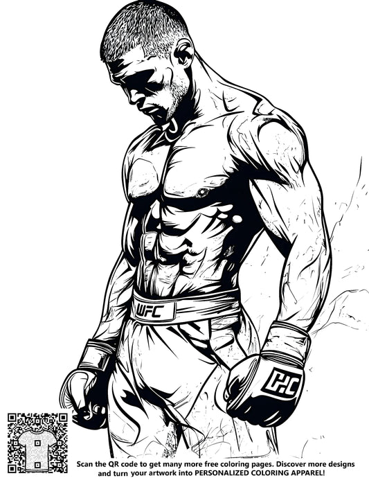 FREE Coloring Page: Muscled Boxer with Gloves - Printable Download