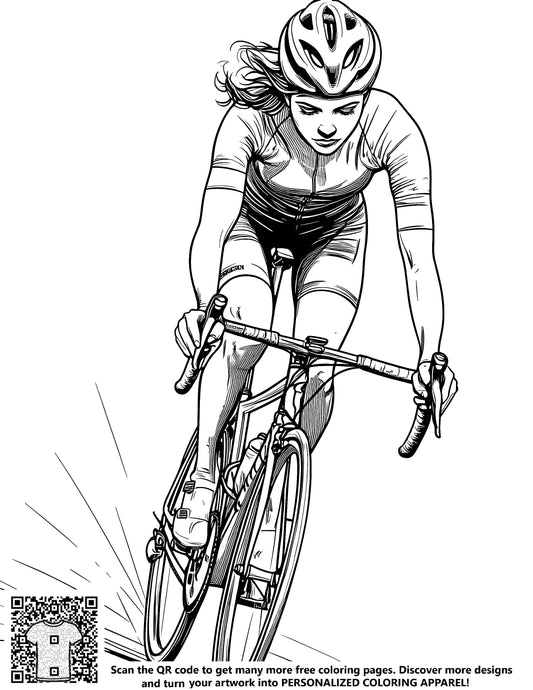 FREE Cyclist Coloring Page - Detailed Black and White Sketch - Download NOW