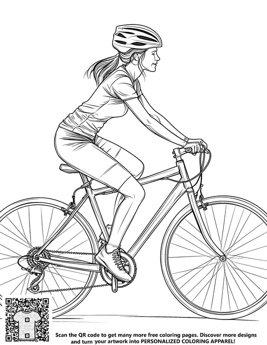 FREE Bicycle Riding Woman Coloring Page - Download NOW