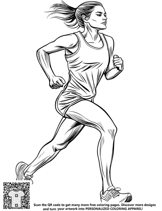 FREE Female Athlete Running Coloring Page - Printable Fitness Art Download