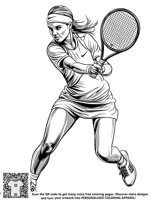 Coloring pages for kids featuring a sporty girl swinging a racquet, a great way to learn about tennis racket sports through art and imagination, perfect for little ones who love the outdoors and physical activity.