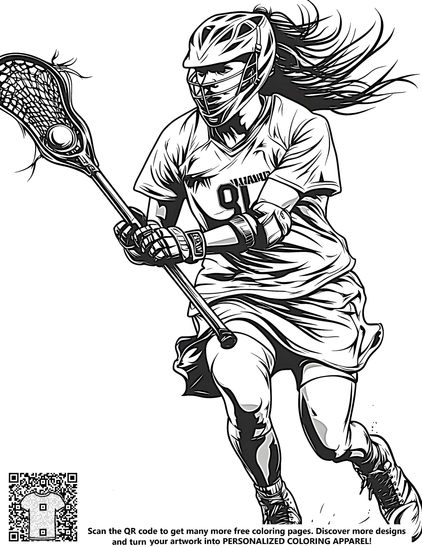 FREE Female Lacrosse Player Coloring Page Download NOW