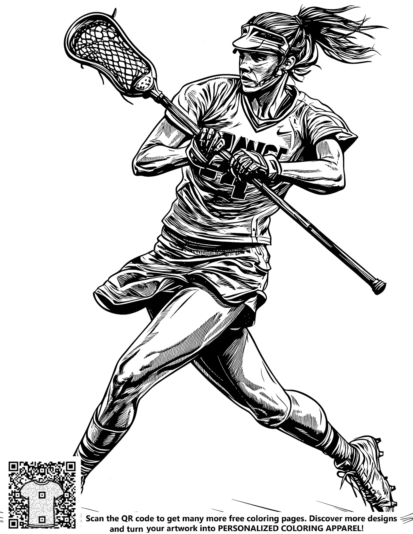 FREE Lacrosse Player Coloring Page - Printable Monochrome Illustration Download