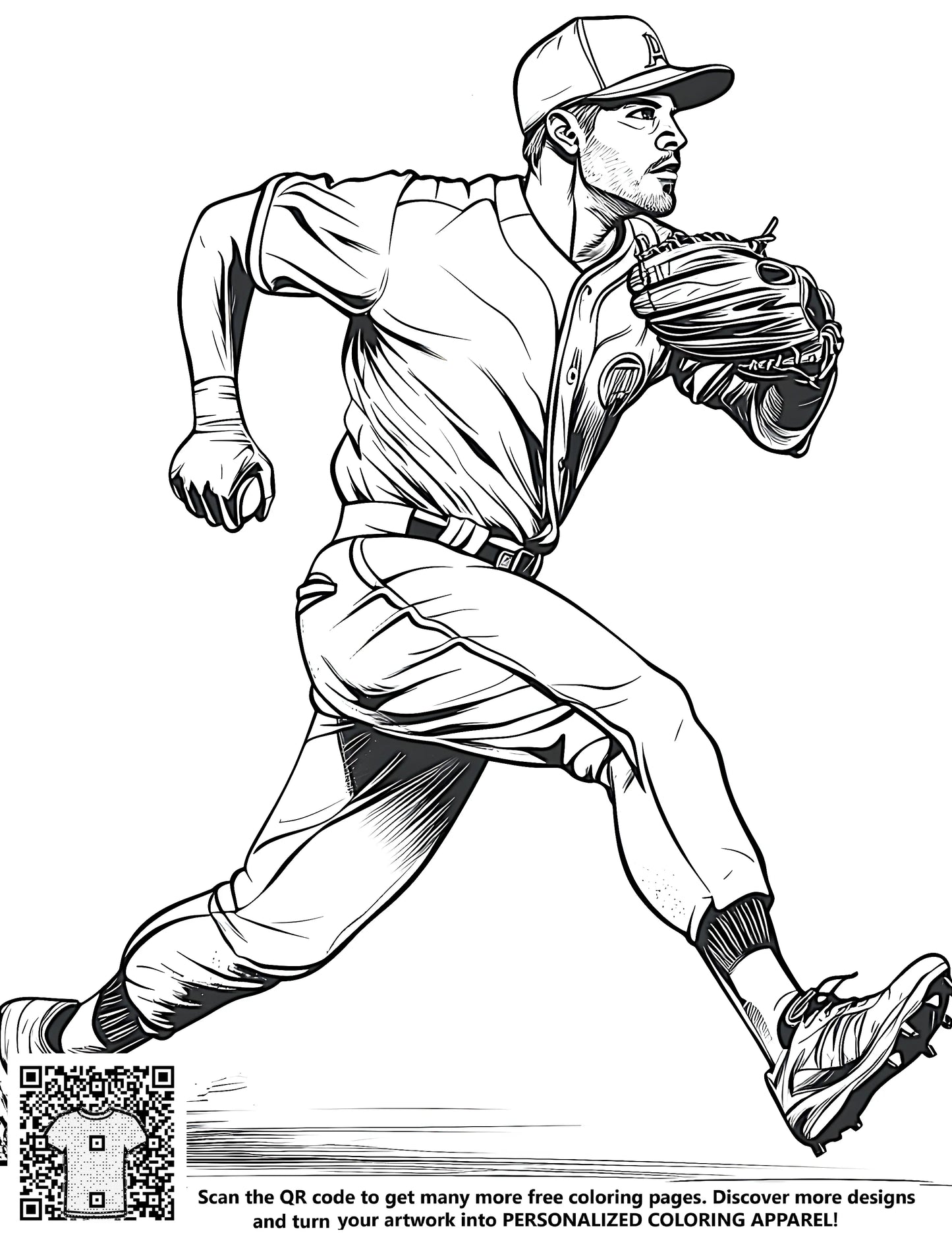 Baseball player coloring page illustration with free coloring kit