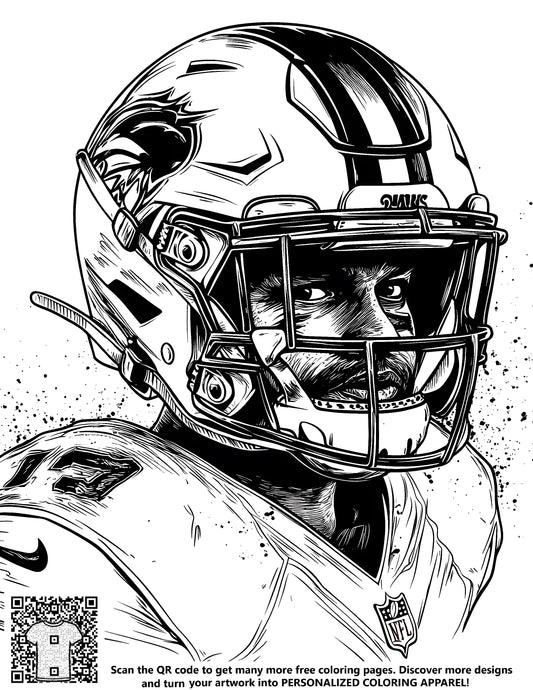 FREE American Football Player Coloring Page - Detailed Black-and-White Illustration - Printable Download