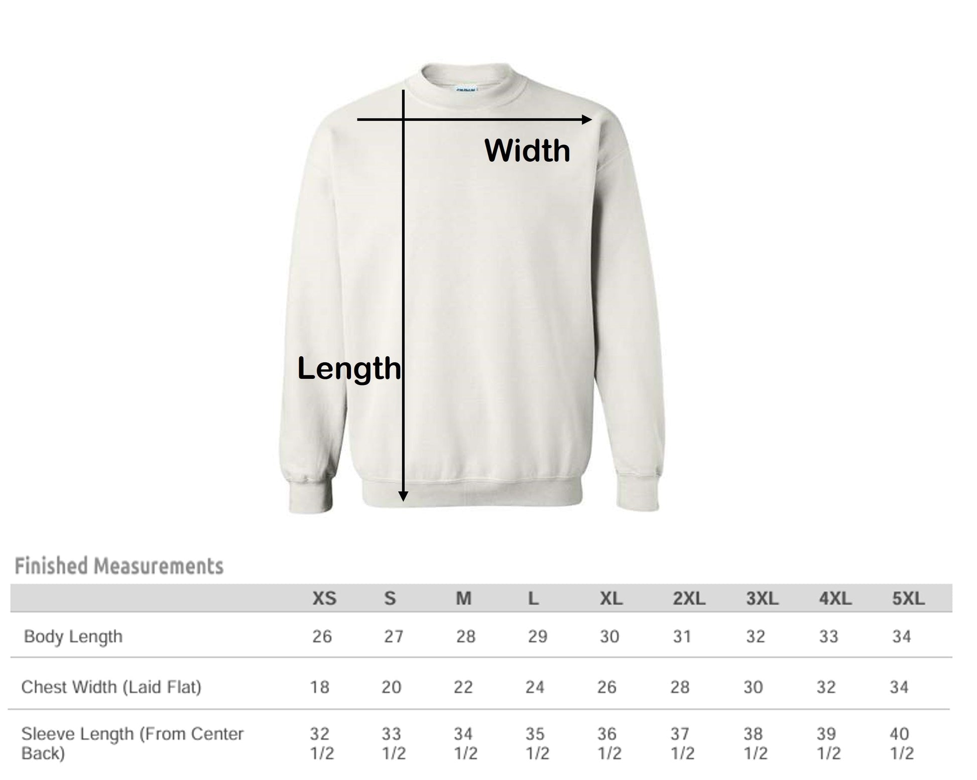 Adult Crewneck Sweatshirt size chart for DaVinci in You coloring kits