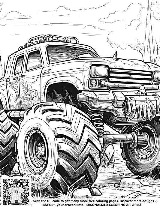 FREE Monster Truck Coloring Page - Printable Forest Terrain Adventure