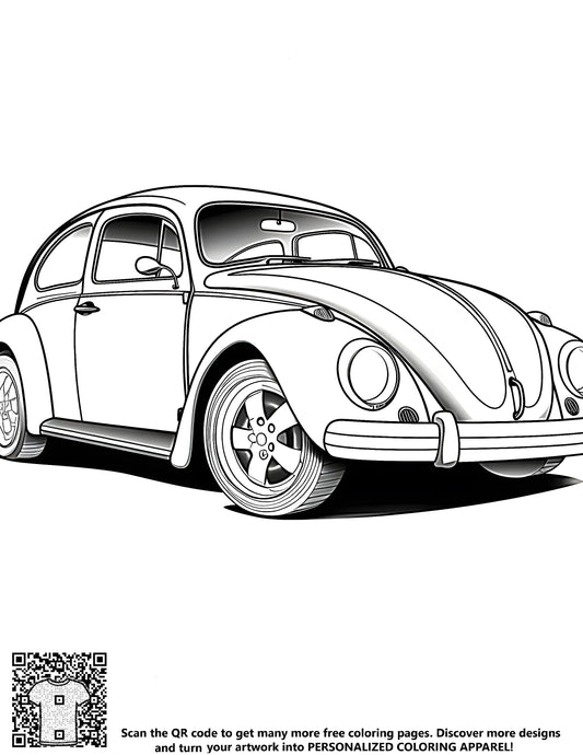 Vintage car coloring pages, classic beetle design illustration free