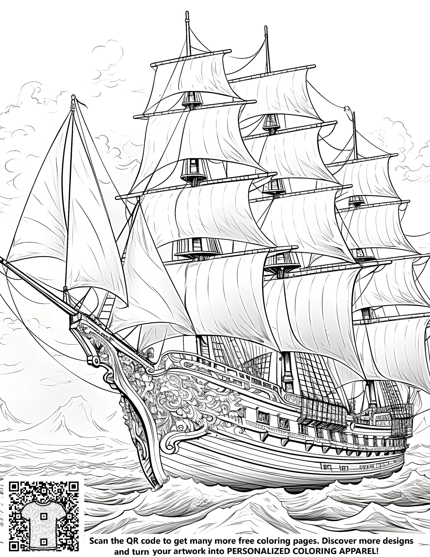 FREE Historic Sailing Ship Coloring Page - Printable Download