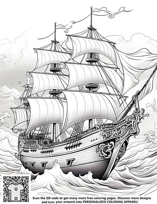 FREE Pirate Ship Coloring Page - Printable Ocean Adventure Download