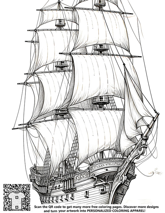 FREE Historic Sailing Ship Coloring Page - Printable Ocean Adventure Download