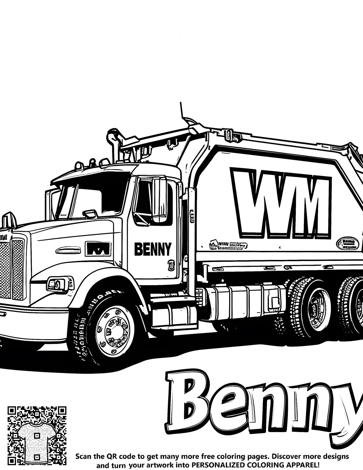 FREE Garbage Truck Coloring Page - Benny the Truck Printable Download