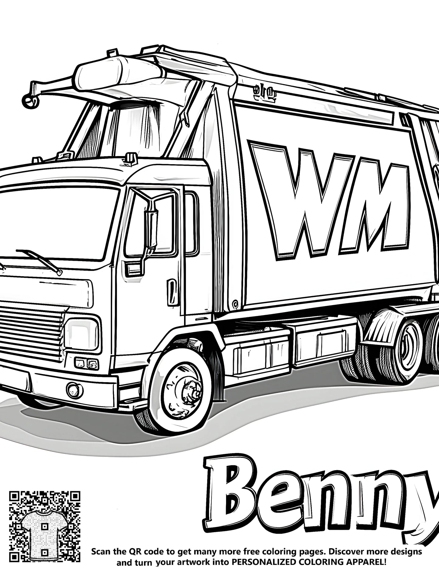 FREE Garbage Truck Coloring Page - Printable Benny WM Download