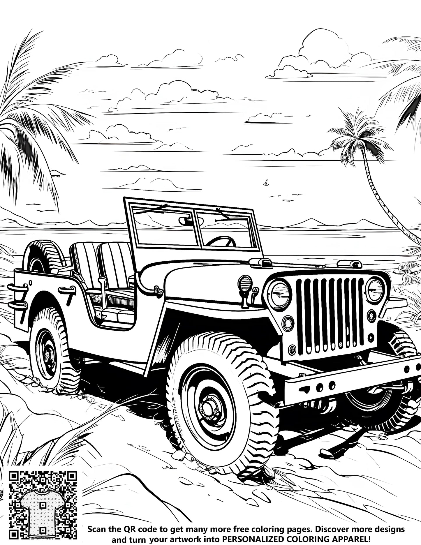 FREE Jeep Beach Adventure Coloring Page - Printable Download