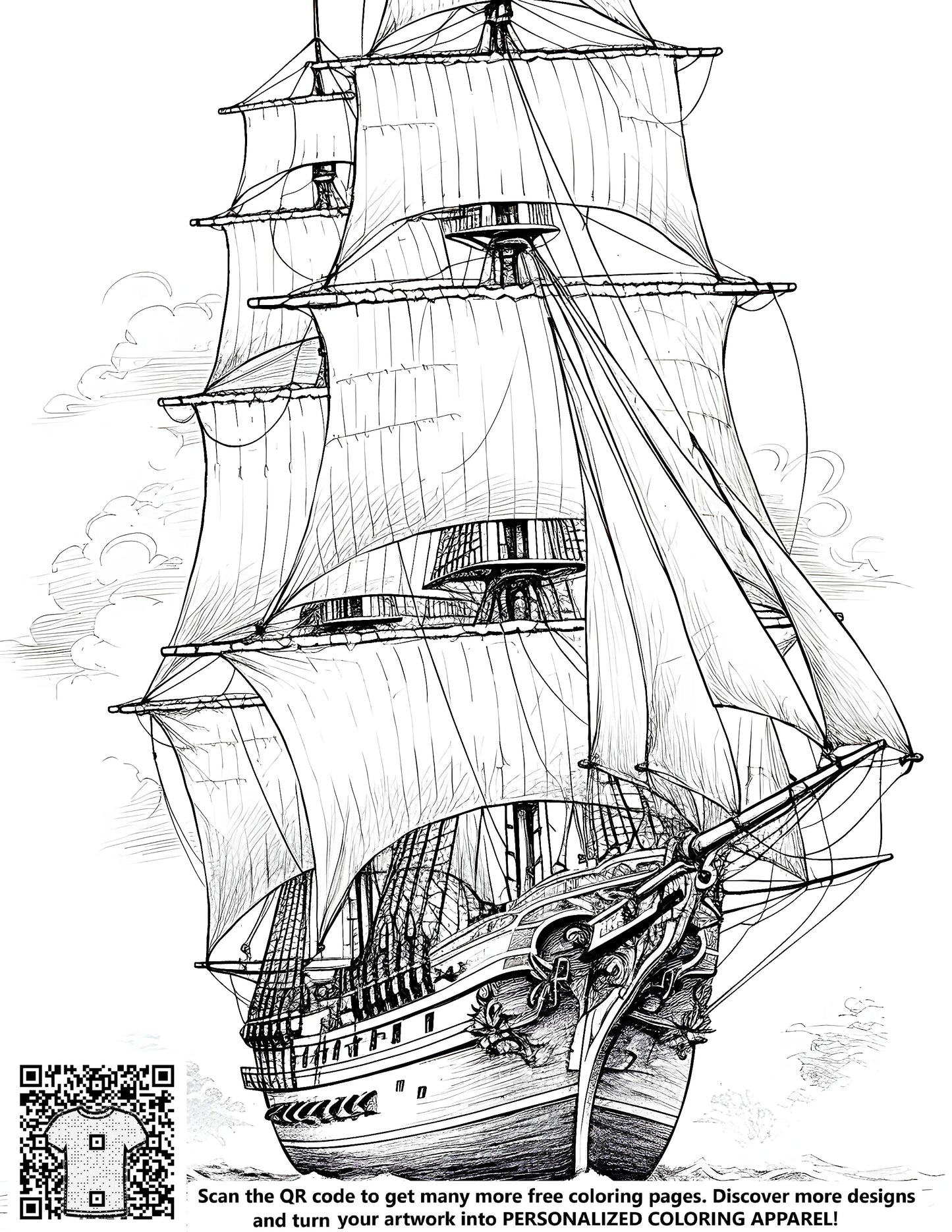 FREE Antique Sailing Ship Coloring Page Download NOW