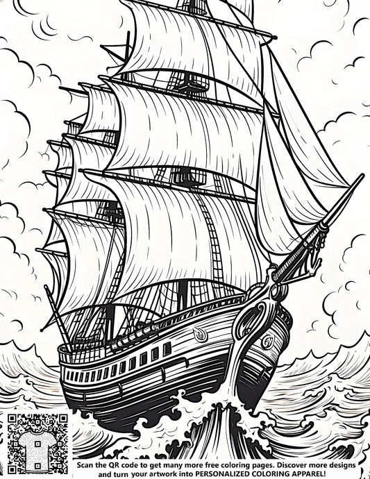 FREE Sailing Ship Coloring Page - Printable Ocean Adventure Download