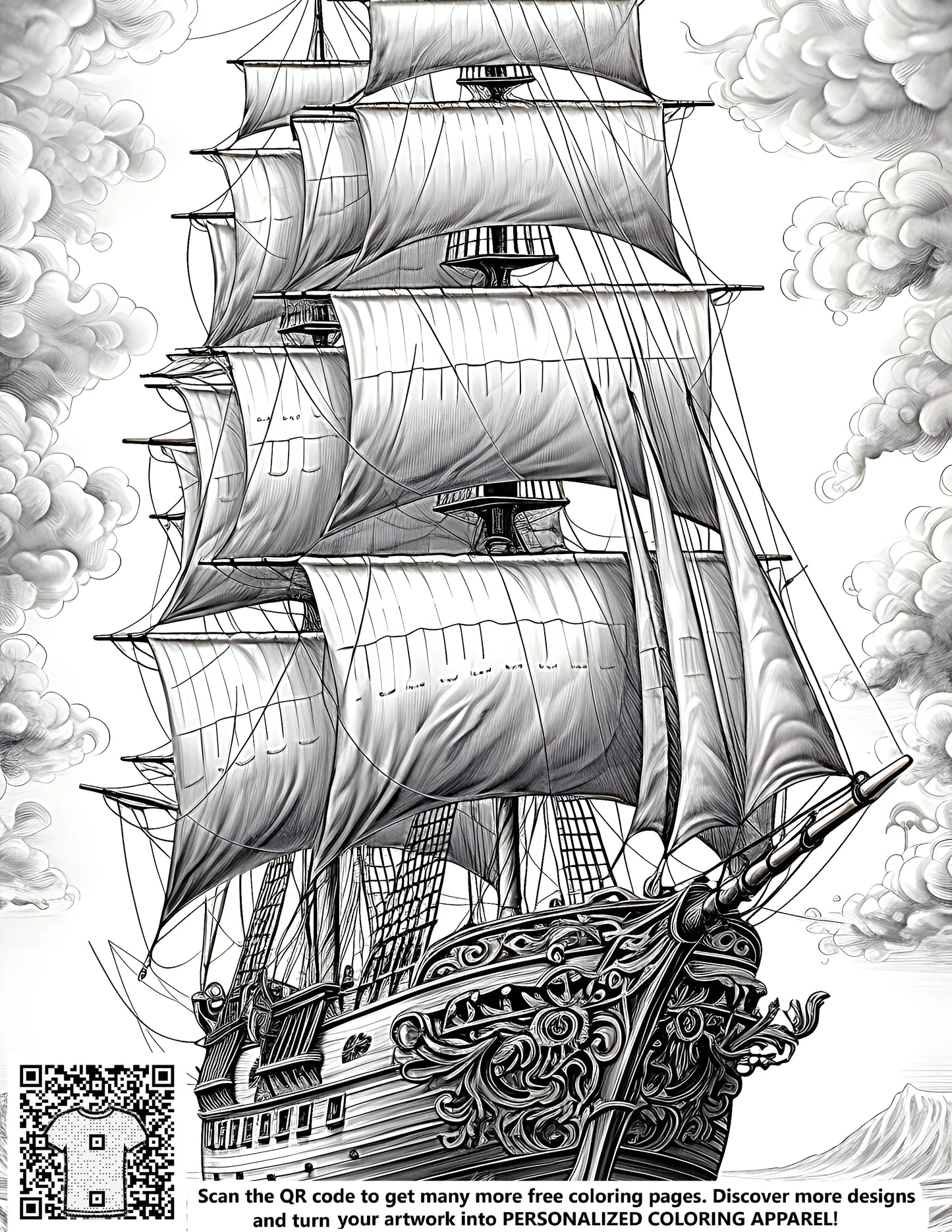FREE Tall Ship Coloring Page - Printable Ocean Adventure Download