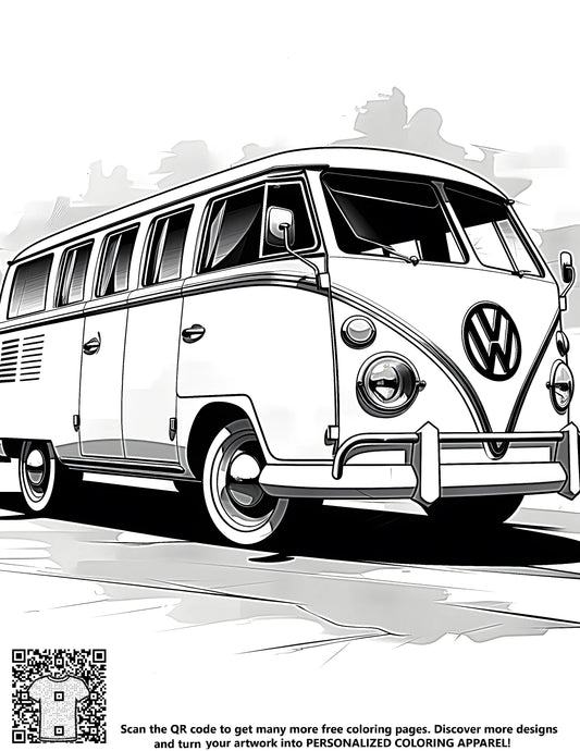 FREE Classic Volkswagen Van Coloring Page - Download NOW