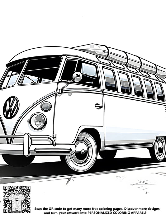 FREE Classic Volkswagen Van Coloring Page - Detailed Black and White Illustration - Download NOW