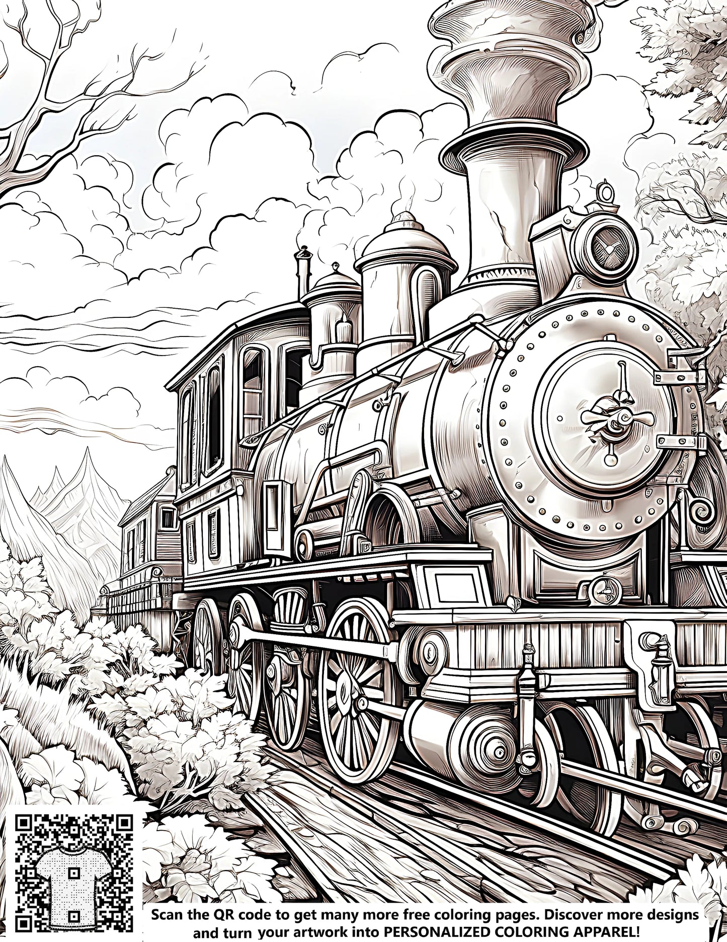 FREE Vintage Steam Train Coloring Page Download NOW