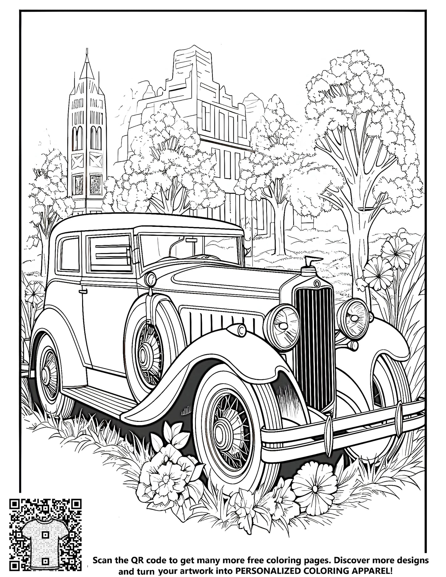 FREE Classic Car in Urban Setting Coloring Page Download